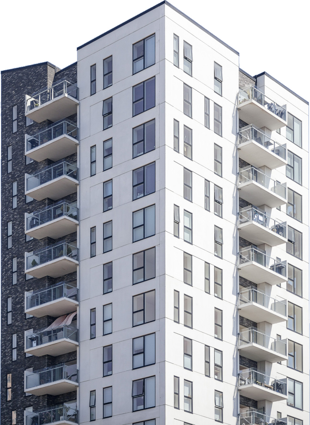 Contemporary apartment building with glass balconies