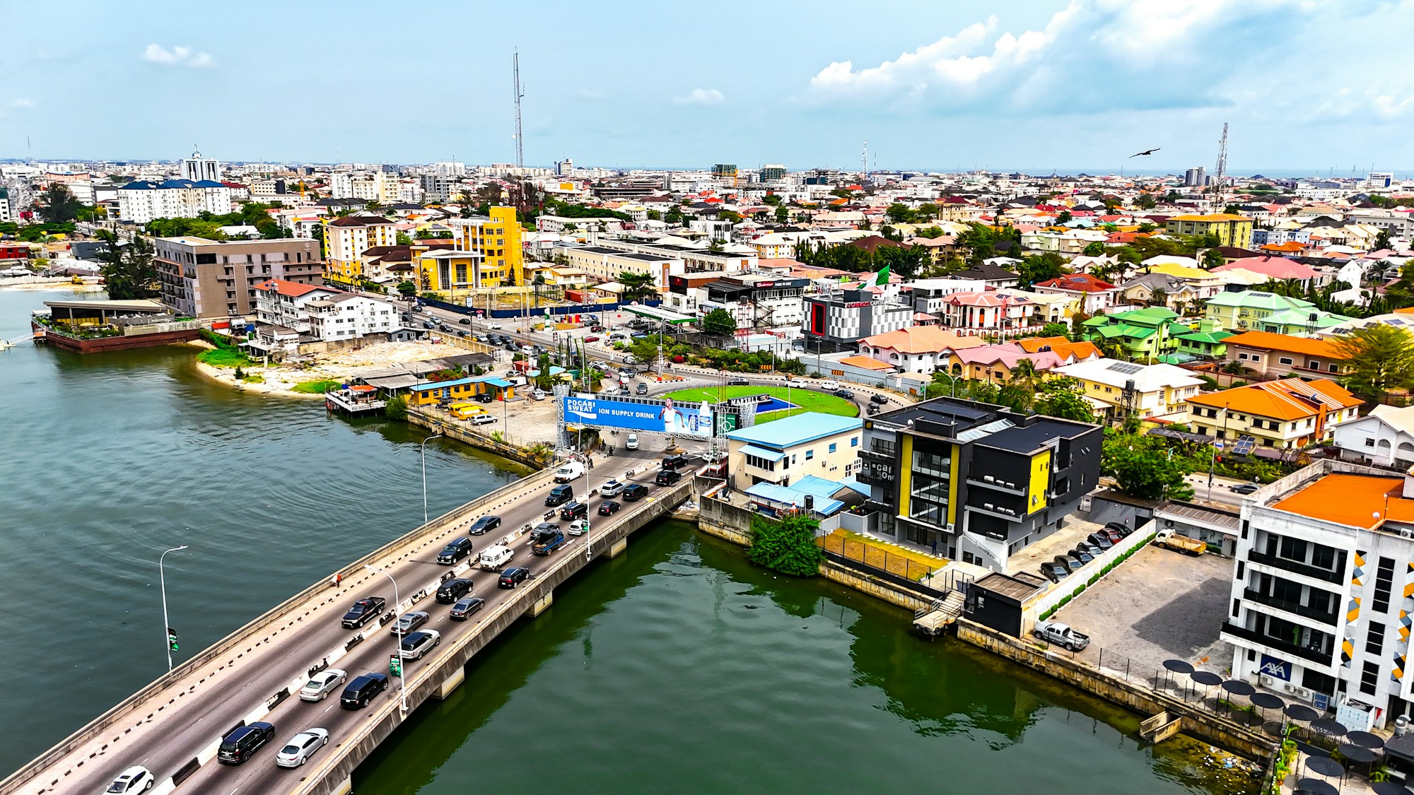 Aerial view of Lagos, looking across the Lekki-Ikoyi Link Bridge